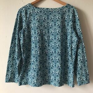 Talbots  Petite Pullover Top Tee Printed Teal Boat Neck Long Sleeves 1X